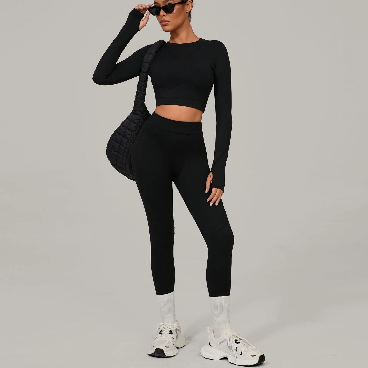 Seamless Yoga Sets Sports Fitness Hip-lifting High Waist Skinny Long-sleeved Suit Running Workout Gym Leggings Sets Women XP160