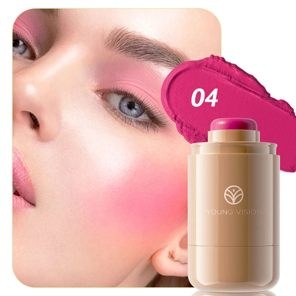 3-in-1 Pocket Blush Stick for Lips Cheeks Eyes, 6 Natural Matte Colors, Hydrating Silky Contour Cream