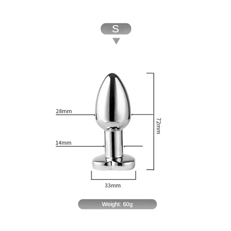 Stainless steel plug, small size, with dimensions labeled: 72mm length, 28mm width, 33mm base, 60g weight.