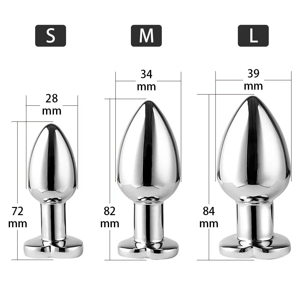 Three metal plugs in small, medium, and large sizes with measurements in millimeters.