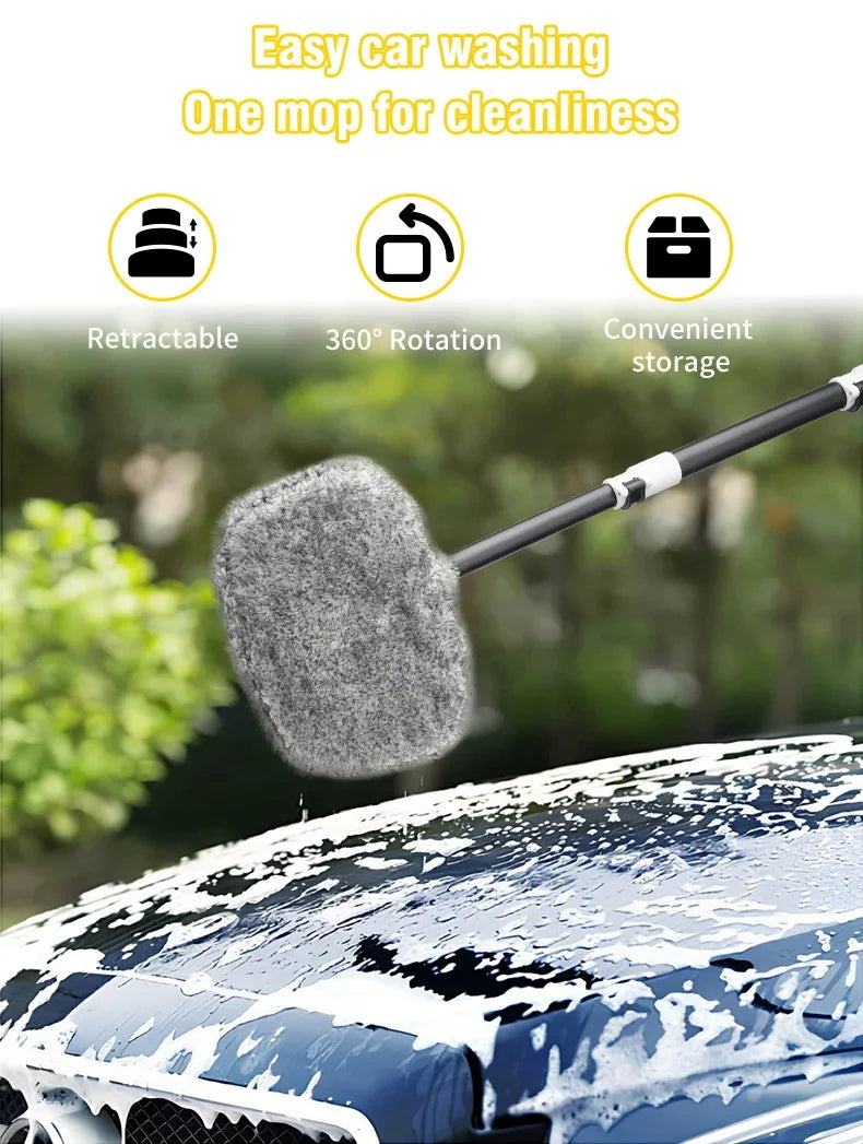 Car Wash Brush Car Cleaning Brush Telescoping Long Handle Mop Soft Hair Chenille Broom Universal Window Wash Auto Accessories