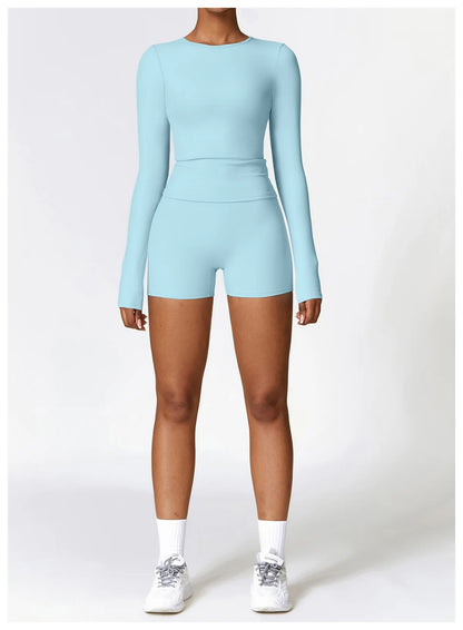 Yoga Sets Women Gym Clothing Fitness Long Sleeve Crop Tops + High Waist Leggings 2PCS Set Workout Sportswear Female Sports Suits