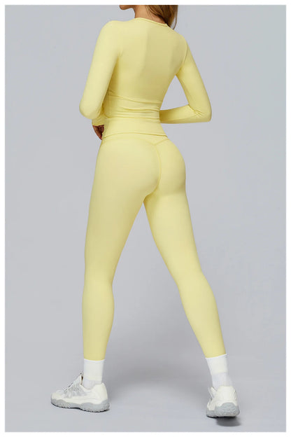 Yoga Sets Women Gym Clothing Fitness Long Sleeve Crop Tops + High Waist Leggings 2PCS Set Workout Sportswear Female Sports Suits