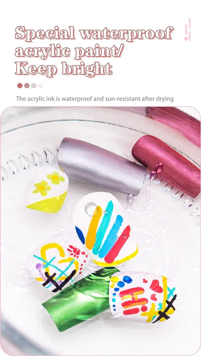 12-Color Nail Art Markers DIY Nail Polish Pens Set Drawing Acrylic Paint Pens Waterproof Nail Painting Manicure Nail Art