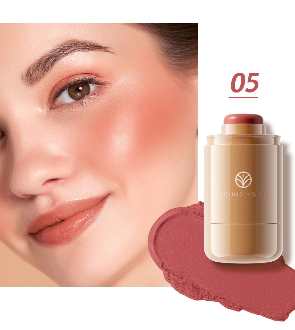 3-in-1 Pocket Blush Stick for Lips Cheeks Eyes, 6 Natural Matte Colors, Hydrating Silky Contour Cream