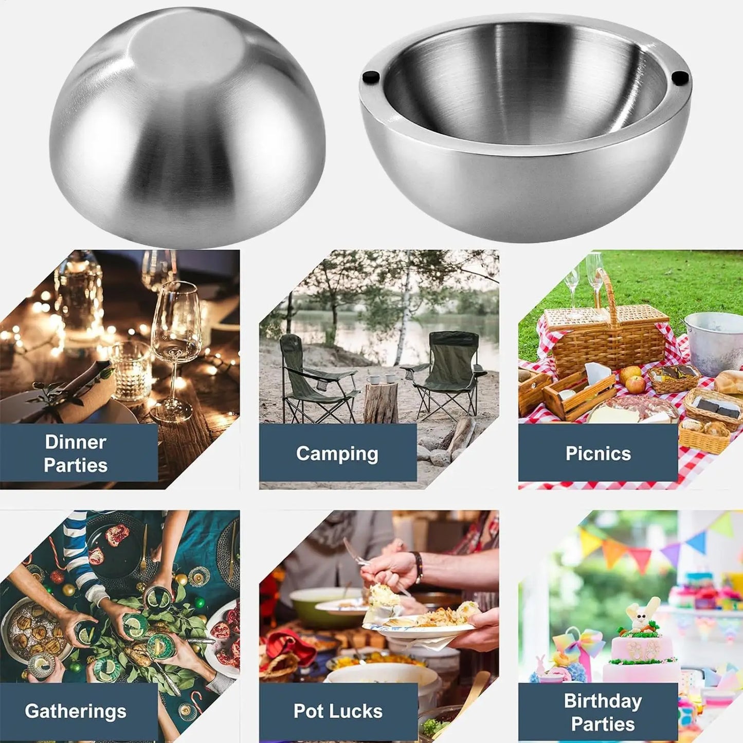 Chilled Serving Bowl Double walled stainless steel thick insulated bowl Insulated Dip Chiller Bowl for Sauces Guacamole Salad