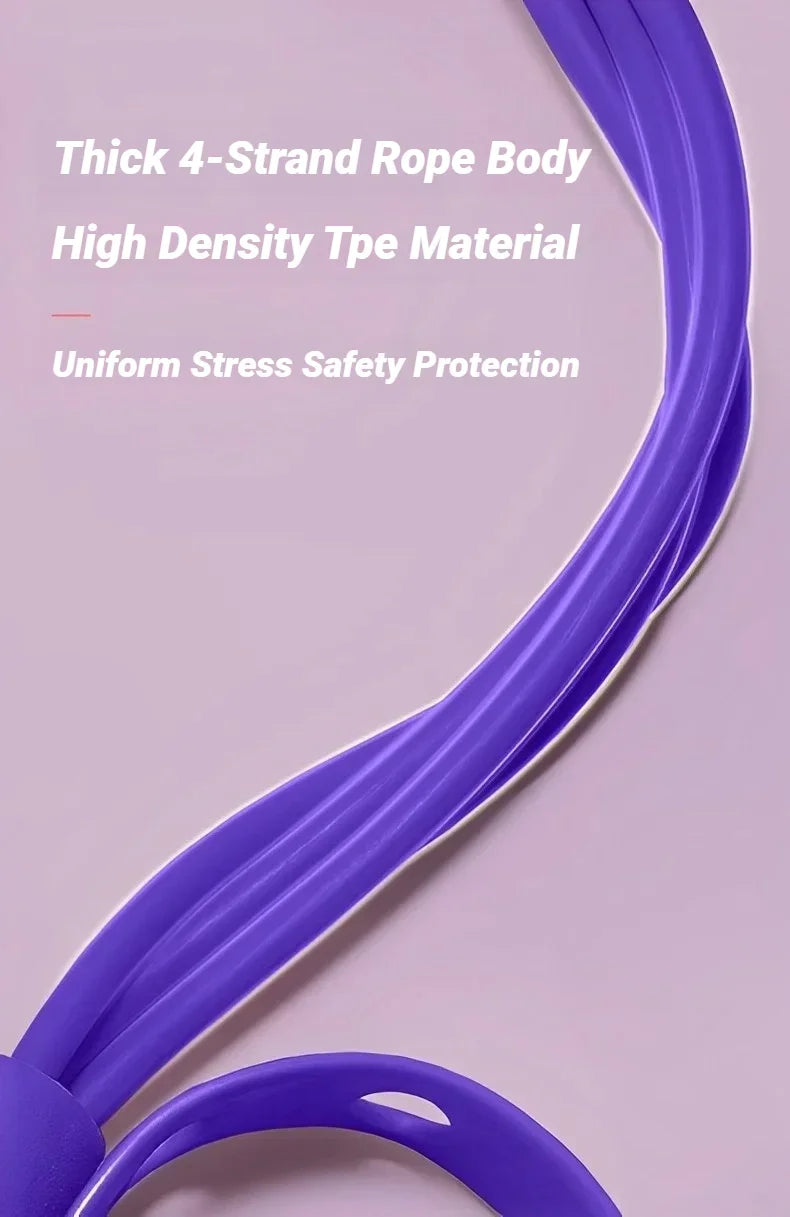 Purple four-strand TPE resistance band exercise rope on a pink background
