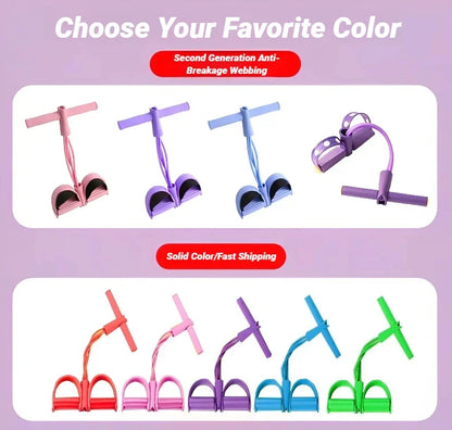 Colorful resistance band pedal exercisers in various colors for home fitness and stretching