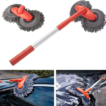 Car Wash Mop Long Handle Retractable Washing Cleaning Brush Double Microfiber Soft 360° Rotation Scratch-Free for Boat RV Truck