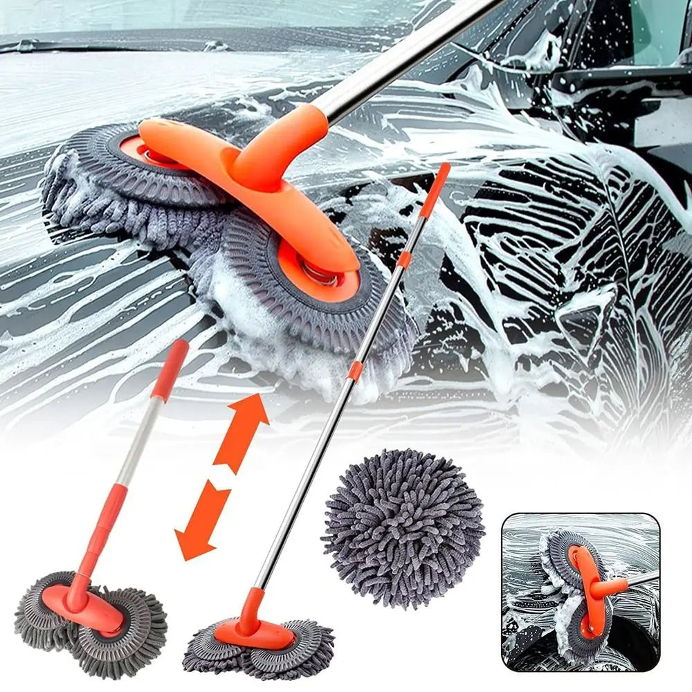 Car Wash Mop Long Handle Retractable Washing Cleaning Brush Double Microfiber Soft 360° Rotation Scratch-Free for Boat RV Truck