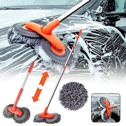 Car Wash Mop Long Handle Retractable Washing Cleaning Brush Double Microfiber Soft 360° Rotation Scratch-Free for Boat RV Truck
