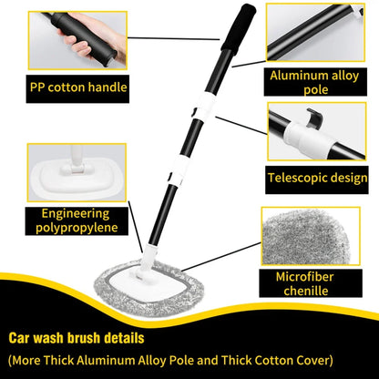Car Wash Brush Car Cleaning Brush Telescoping Long Handle Mop Soft Hair Chenille Broom Universal Window Wash Auto Accessories