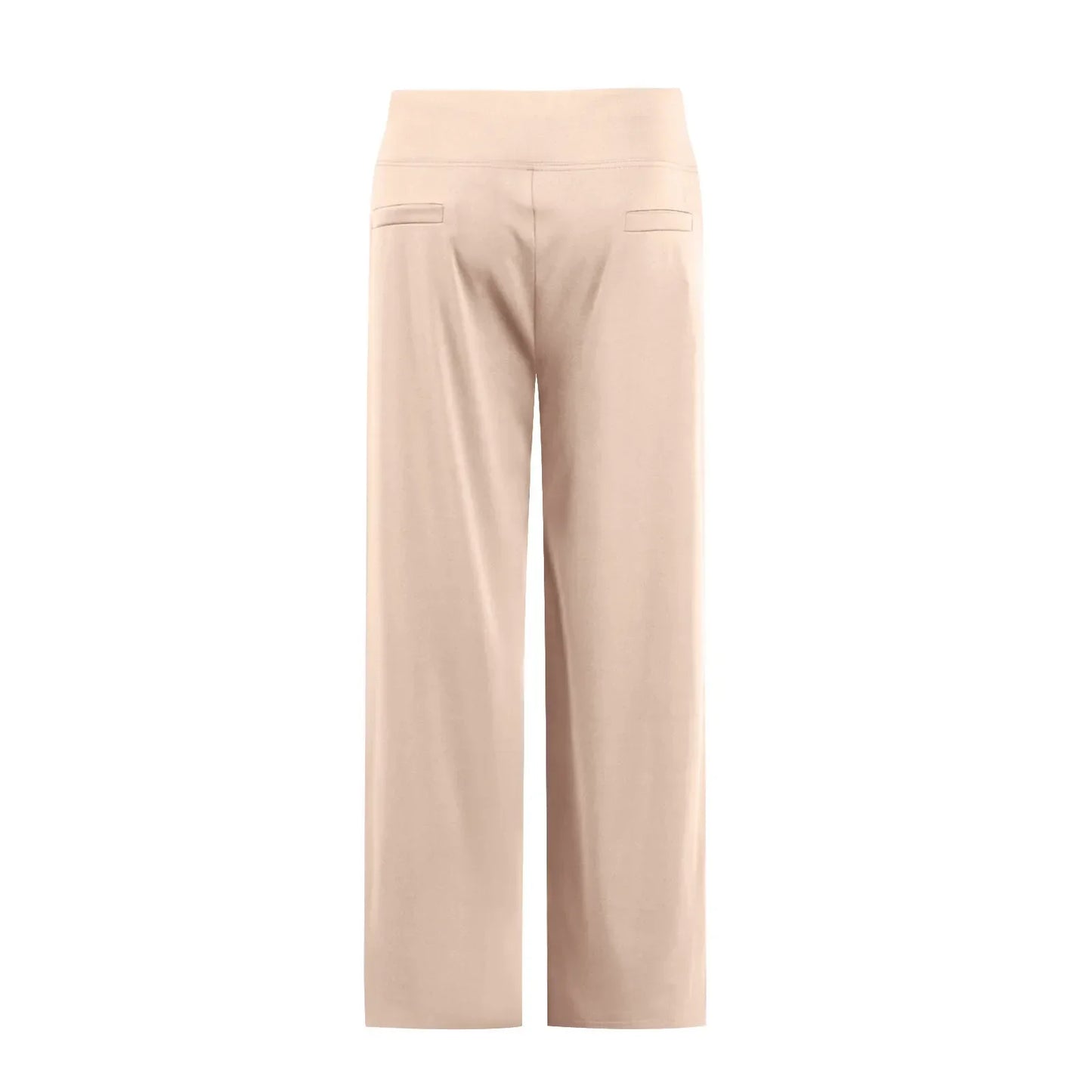 Beige wide-leg lounge pants with a high waistband, back view on white background