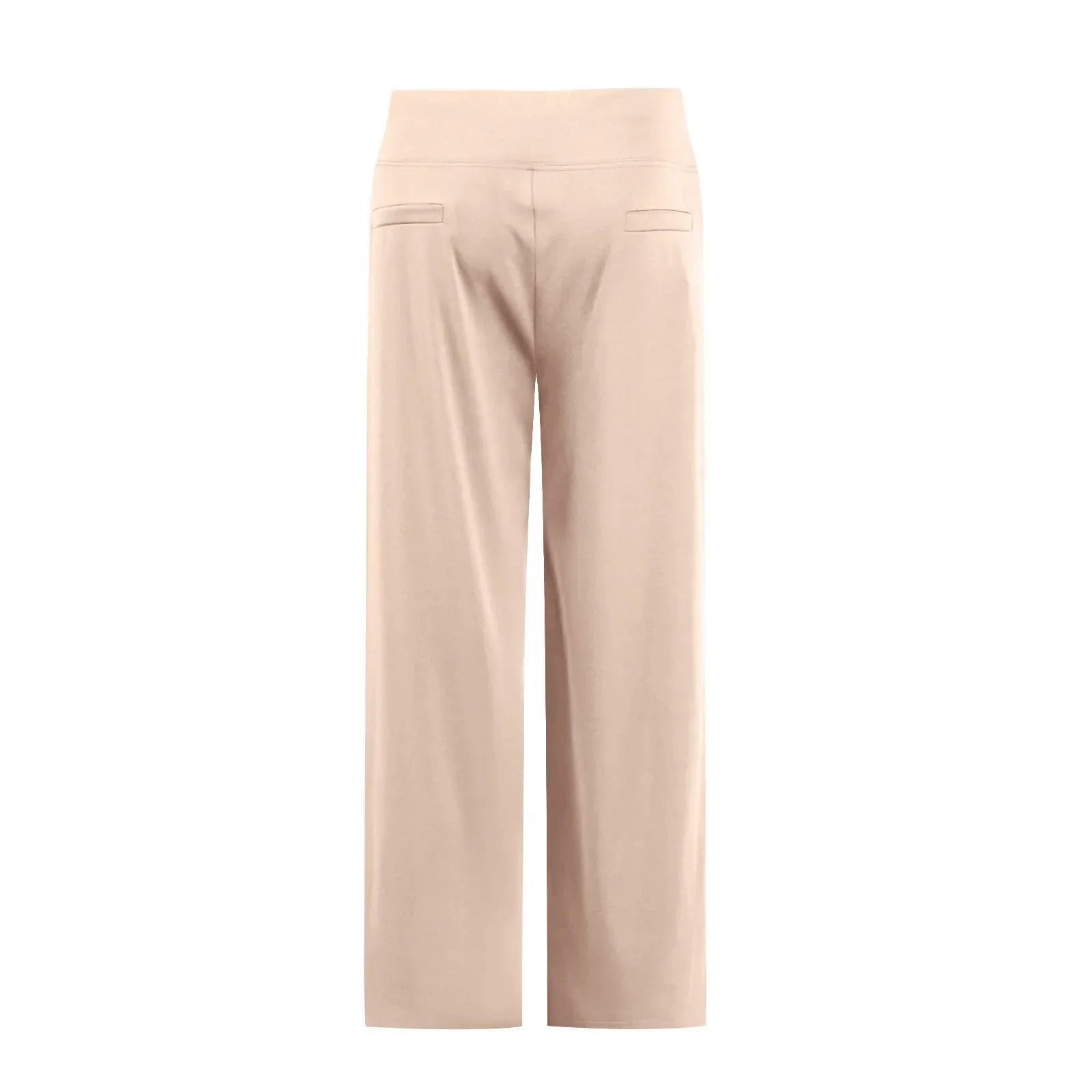 Beige wide-leg lounge pants with a high waistband, back view on white background