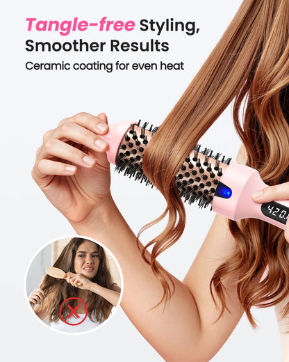 Ionic Thermal Brush Dual Voltage 6 Temperature Settings & LED Digital Display For Curling And Straightening Hot Air Styler