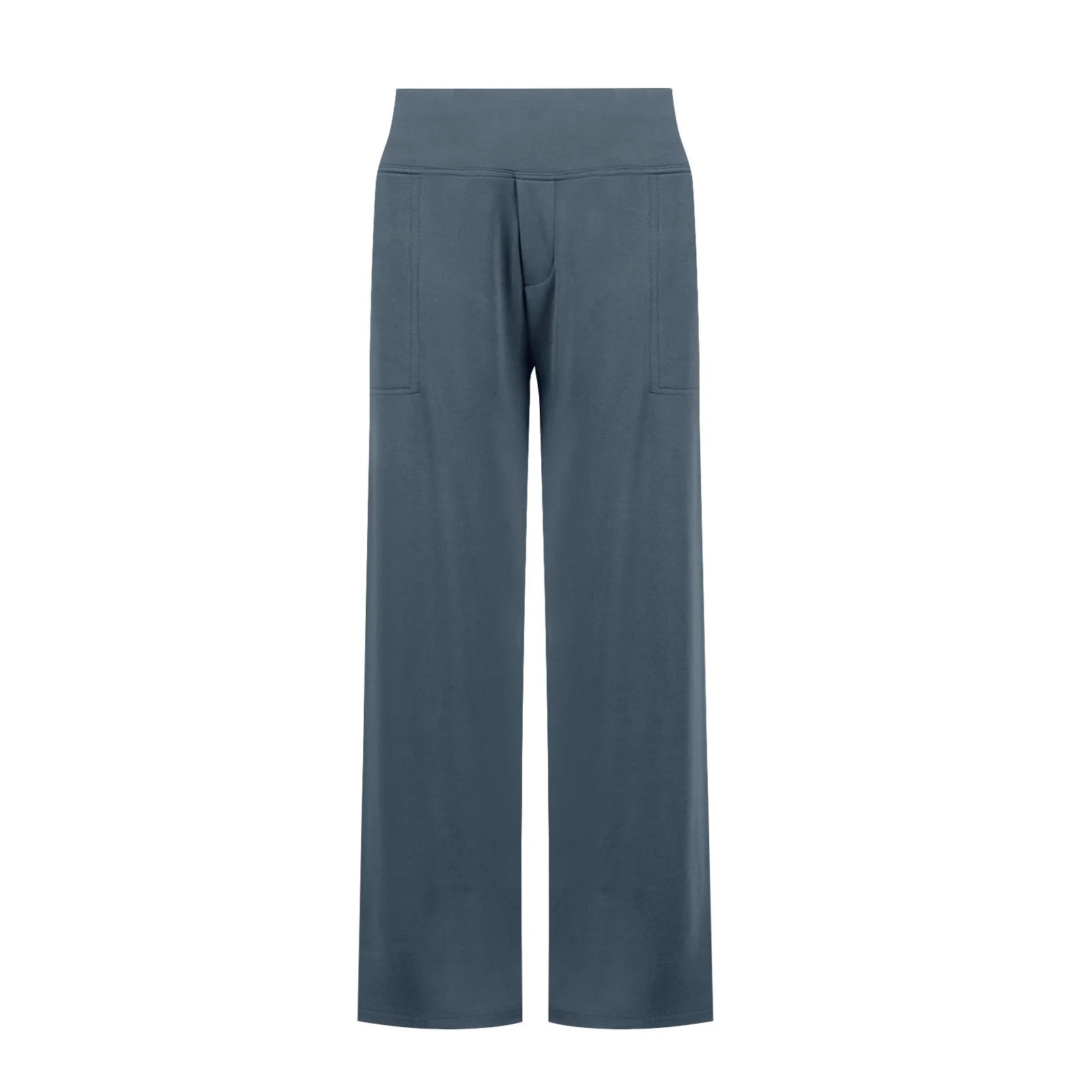 High-waisted blue wide-leg lounge pants with front pockets, modern minimalist design