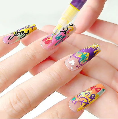 12Pcs/Set Nail Acrylic Graffiti Pen 12 Color Nail Marker Drawing DIY Beauty Nail Art Tools Waterproof and Quick Drying Nail Mark