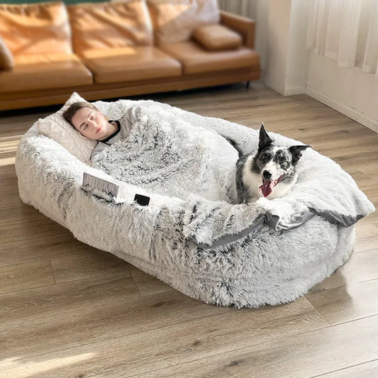 Extra Large Orthopedic Foam Dog Bed for Adults Faux Fur Material Popular Long Plush Cover for People and Giant Dogs