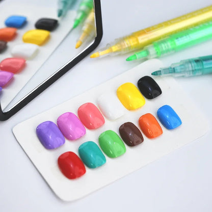 12-Color Nail Art Markers DIY Nail Polish Pens Set Drawing Acrylic Paint Pens Waterproof Nail Painting Manicure Nail Art