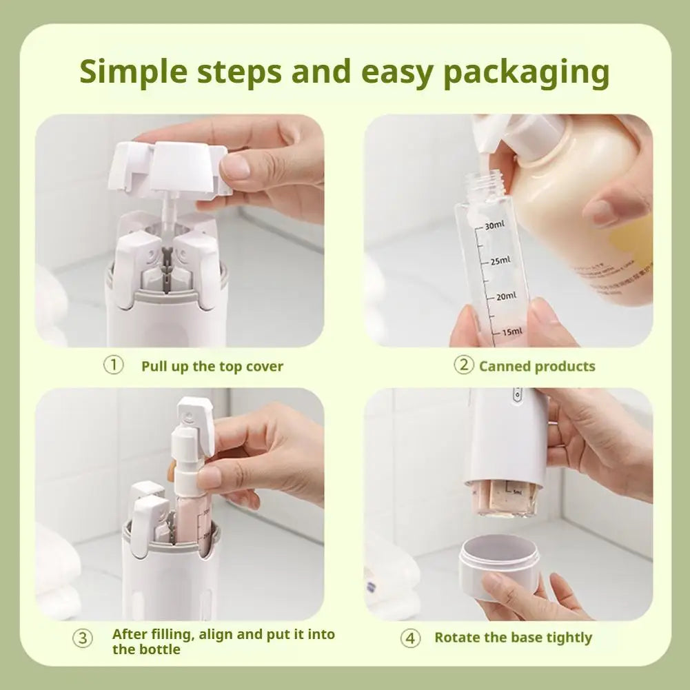 Step-by-step guide to filling and assembling a reusable liquid dispenser bottle