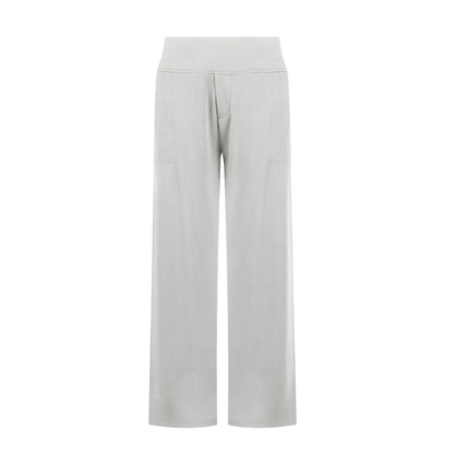 Light grey wide-leg lounge pants with high waist and front pockets on white background