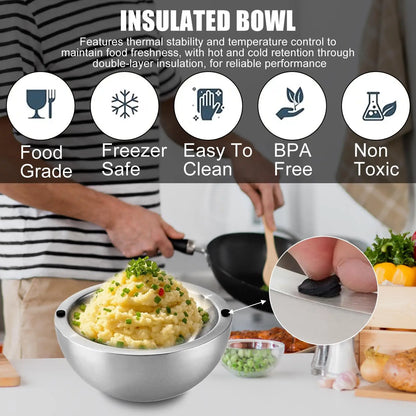 Chilled Serving Bowl Double walled stainless steel thick insulated bowl Insulated Dip Chiller Bowl for Sauces Guacamole Salad