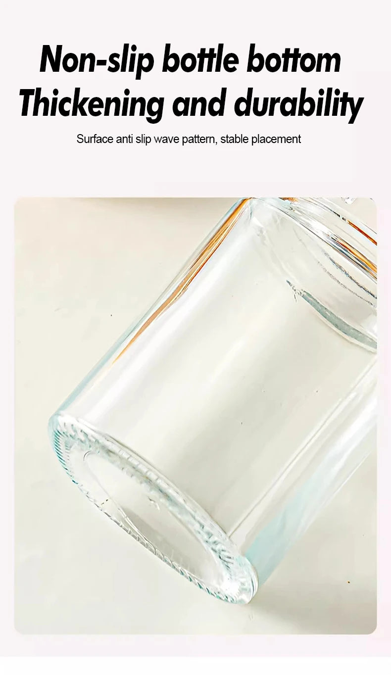 Clear glass bottle with thick non-slip bottom and anti-slip wave pattern for stability