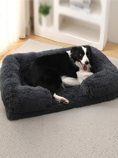 Square Dog Bed Plush Pet Bed Winter Thickened Pad House for Dogs Bed Cat Sofa for Flyffy Dogs Sleeping Bed Sofa Removable Mat