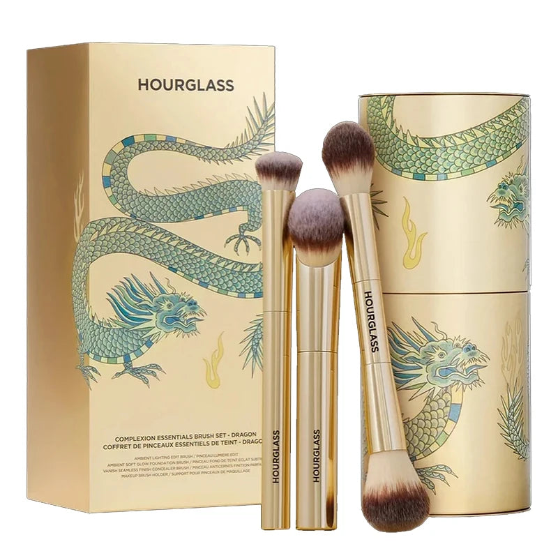 Hourglass Makeup Brush - 3piece Foundation Brush Loose Powder Brush Concealer Brush New Design + Brush Cartridge