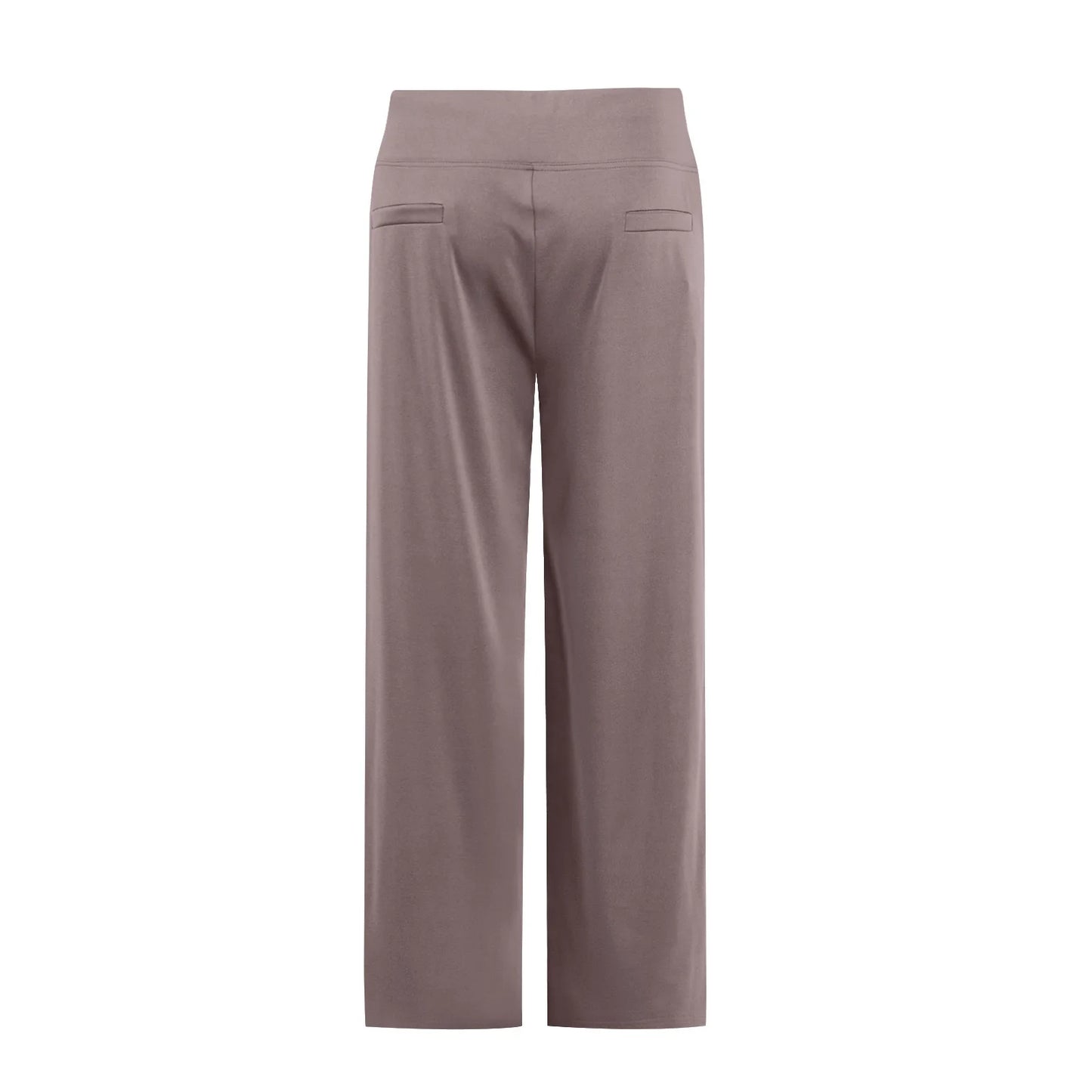 Back view of taupe wide-leg lounge pants with faux back pockets, modern minimalist style
