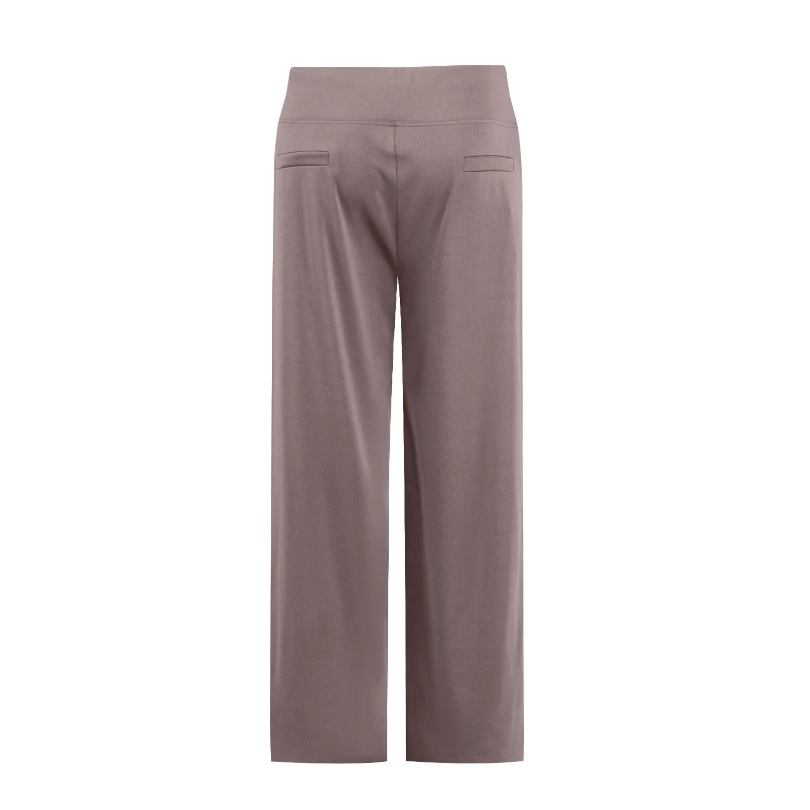 Back view of taupe wide-leg lounge pants with faux back pockets, modern minimalist style