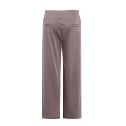 Back view of taupe wide-leg lounge pants with faux back pockets, modern minimalist style