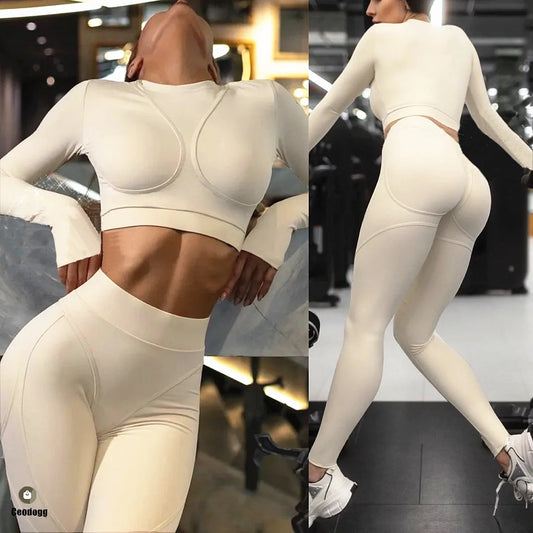 Seamless Yoga Sets Sports Fitness Hip-lifting High Waist Skinny Long-sleeved Suit Running Workout Gym Leggings Sets Women XP160